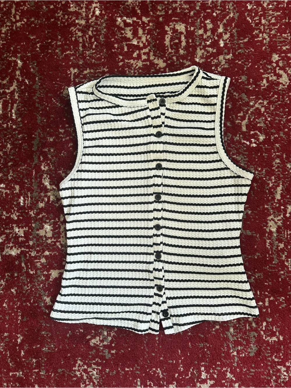 Striped Black & White Button-Front Top